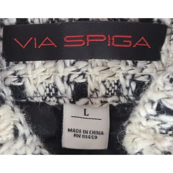 Via Spiga Wool Blend Mid Length Lined Belt Black/Cream Coat Jacket Women's Large - Picture 9 of 16